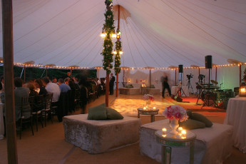 Copper Onion Lanterns, Perimeter Lights, Band Lighting, and Pattern Wash on dance floor