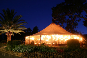 Tent with Paper Lanterns at night