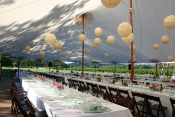wedding tent with paper lanterns