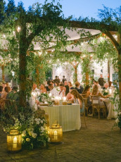 Wood Shade Structure at night